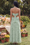 Halter Cut Out Stoffige Salie Bloemenjurk A-lijn Maxi jurk