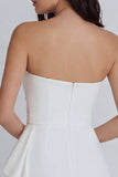 Ivoorkleurige strapless bodycon gerimpelde minijurk met ruches