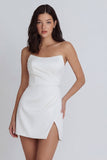 Strapless Bodycon gerimpelde witte minijurk met split