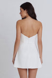 Strapless Bodycon gerimpelde witte minijurk met split