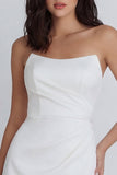 Strapless Bodycon gerimpelde witte minijurk met split