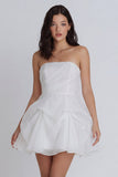 A-Line tule strapless ivoor gerimpelde minijurk met strik