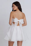 A-Line tule strapless ivoor gerimpelde minijurk met strik
