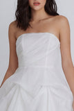 A-Line tule strapless ivoor gerimpelde minijurk met strik