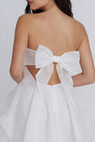 A-Line tule strapless ivoor gerimpelde minijurk met strik
