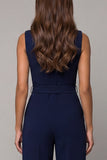 Marineblauw V-hals mouwloos formeel jumpsuit met riem