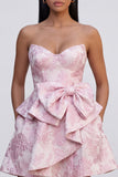 A-lijn roze Jacquard Sweetheart Mini Homecoming-jurk met ruches en strik