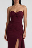 Bordeauxrode strapless zeemeermin lange formele jurk
