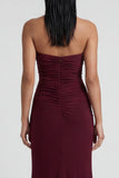 Bordeauxrode strapless zeemeermin lange formele jurk