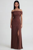 Off-the-shoulder bruine zeemeermin gerimpeld lange formele jurk