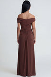 Off-the-shoulder bruine zeemeermin gerimpeld lange formele jurk