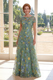 A-lijn groene tule bateau-hals geborduurde Mother of the Bride jurk