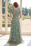 A-lijn groene tule bateau-hals geborduurde Mother of the Bride jurk