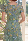 A-lijn groene tule bateau-hals geborduurde Mother of the Bride jurk