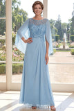 Lichtblauwe chiffon pailletten Lange Moeder van de Bruid Jurk
