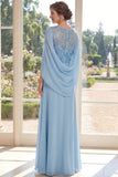 Lichtblauwe chiffon pailletten Lange Moeder van de Bruid Jurk