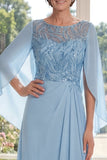 Lichtblauwe chiffon pailletten Lange Moeder van de Bruid Jurk