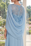 Lichtblauwe chiffon pailletten Lange Moeder van de Bruid Jurk