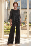 Zwarte 2-delige asymmetrische Mother Of the Bride jurk met halve mouwen