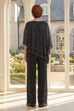 Zwarte 2-delige asymmetrische Mother Of the Bride jurk met halve mouwen
