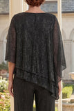 Zwarte 2-delige asymmetrische Mother Of the Bride jurk met halve mouwen