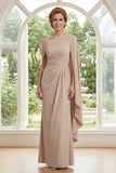 Champagne Eénschouder Chiffon met gerimpelde lange moeder van de bruid jurk met zijmantel