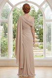 Champagne Eénschouder Chiffon met gerimpelde lange moeder van de bruid jurk met zijmantel