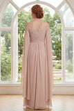 Chiffon Champagne Off the Shoulder Gerimpelde Moeder van de Bruid Jurk met cape mouwen