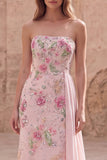 Strapless roze zeemeermin-kralenbezet bloemenlange galajurk met sjerp