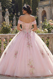 Off-the-shoulder korset roze baljurk Bloemenjurk Quinceañera jurk