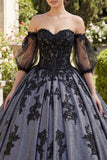 Off-the-shoulder zwarte geappliqueerde baljurk quinceañera jurk