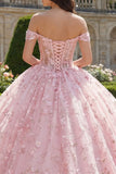 Roze korset-off-the-shoulder baljurk met appliquatie quinceañera-jurk
