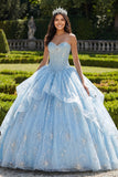Strapless baljurk korset met ruches in hemelsblauwe quinceañera jurk
