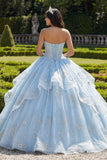 Strapless baljurk korset met ruches in hemelsblauwe quinceañera jurk