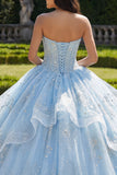 Strapless baljurk korset met ruches in hemelsblauwe quinceañera jurk