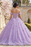 Baljurk met off-shoulder korset lila quinceañera jurk met 3D-bloemen