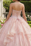 Strapless baljurk met kralen en ruches roze quinceañera jurk