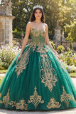 Baljurk Groene strapless korset met appliquatie Quinceañera jurk