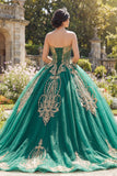 Baljurk Groene strapless korset met appliquatie Quinceañera jurk