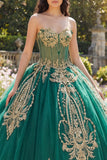 Baljurk Groene strapless korset met appliquatie Quinceañera jurk