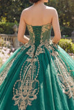 Baljurk Groene strapless korset met appliquatie Quinceañera jurk