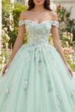 Off-the-shoulder groene baljurk quinceañera jurk met 3D-bloemen