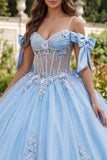 Blauwe Cold Shoulder Korset Met Appliquatie Baljurk Quinceañera Jurk