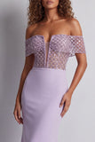 Sprankelende Off The Shoulder Lichtpaarse Zeemeermin Formele Jurk