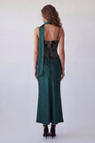 Donkergroene spaghettibandjes Zeemeermin Formele Jurk met Halssjaal