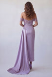 Sprankelende lichtpaarse off-the-shoulder schede formele jurk met slinger