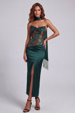 Strapless donkergroene formele jurk met strapless