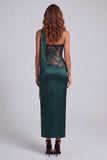 Strapless donkergroene formele jurk met strapless