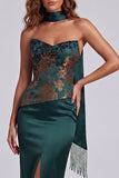 Strapless donkergroene formele jurk met strapless