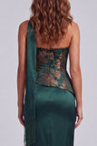 Strapless donkergroene formele jurk met strapless